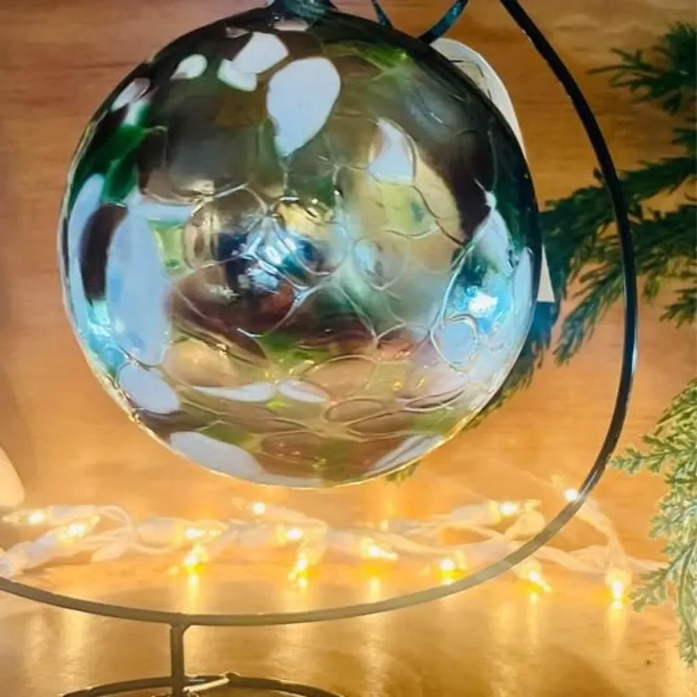 Handblown Glass ornament witch gazing ball 5” NEW